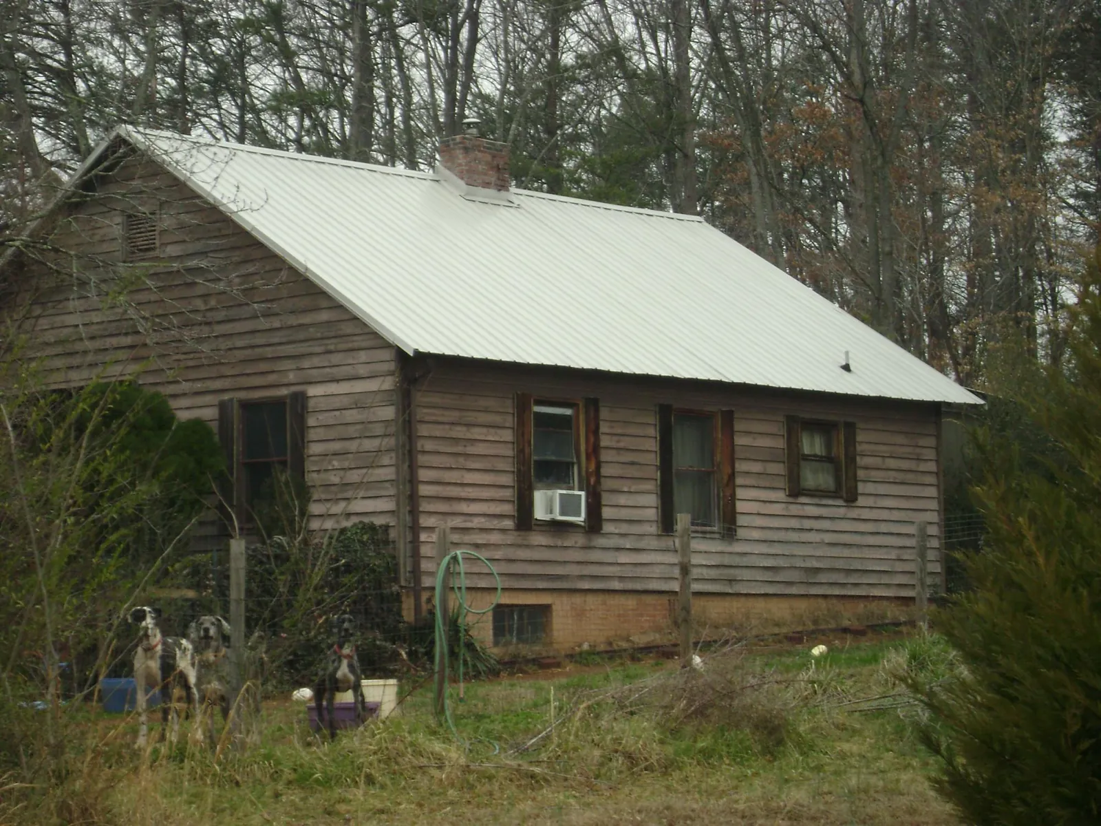 White metal roof on an old wood sided farmhouse, from a Metal Roof Installation job in Bellwood